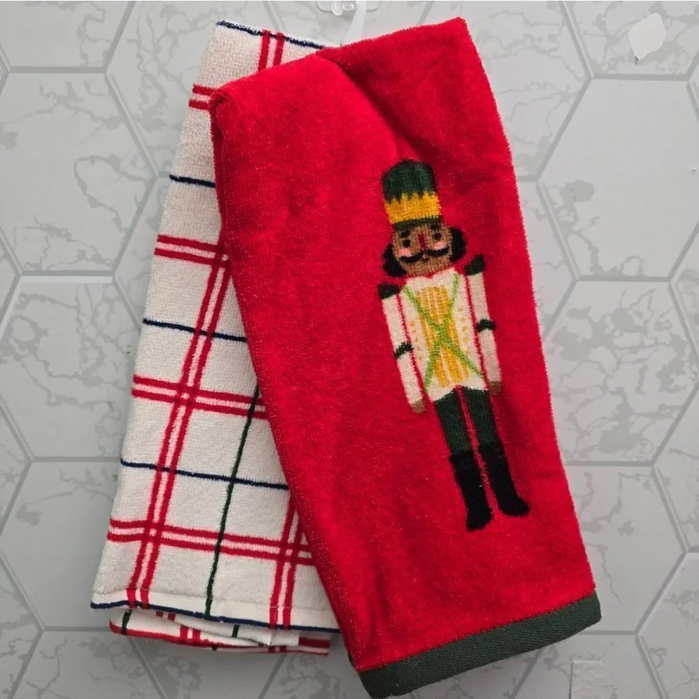 Nwt Wondershop Christmas Plaid Nutcracker Kitchen Towel Set, 2 Terry Dish Towels